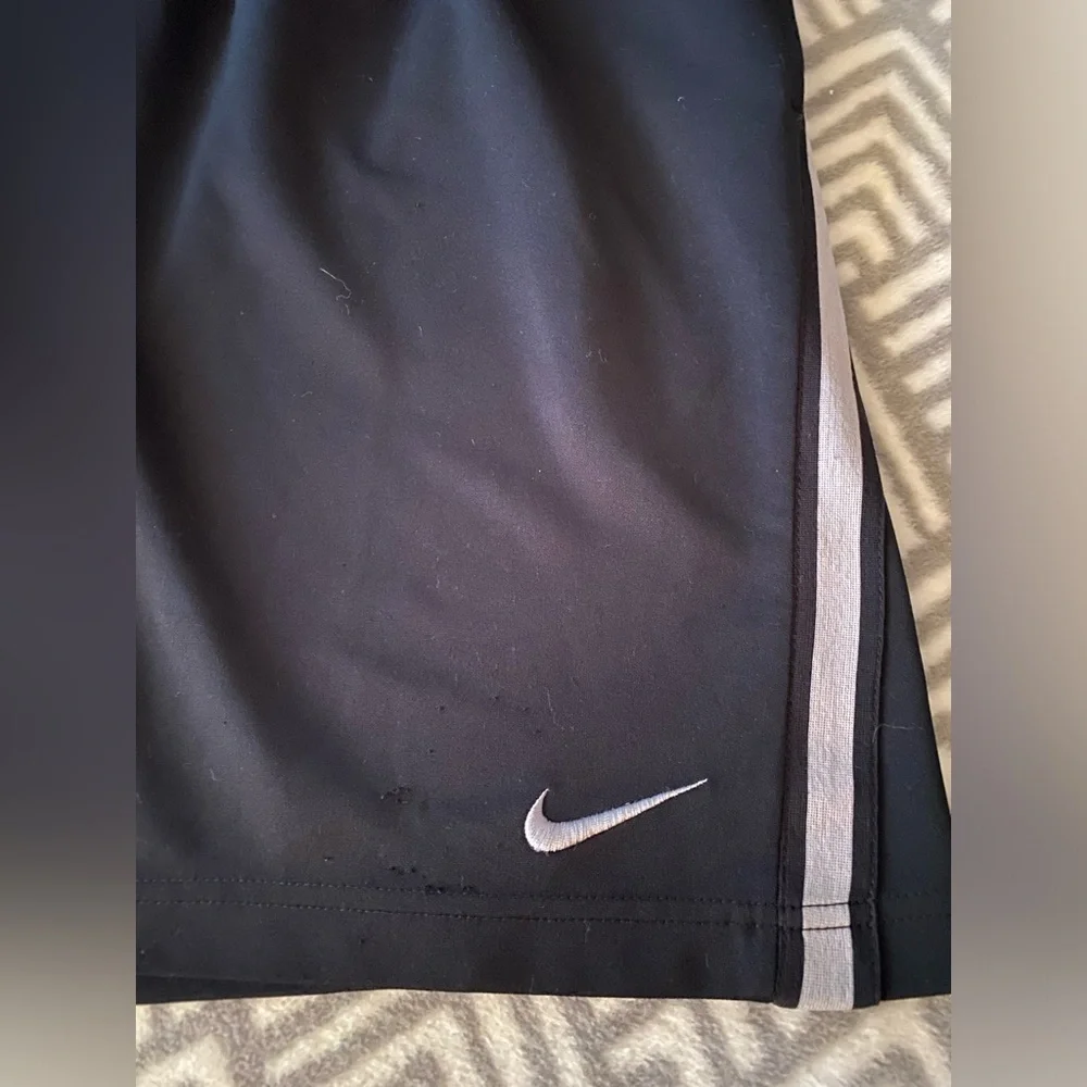 Nike Black Athletic Shorts polyester white strip on sides, side pockets  C